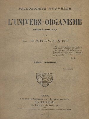 cover image of L'univers-organisme (néo-monisme) (1)